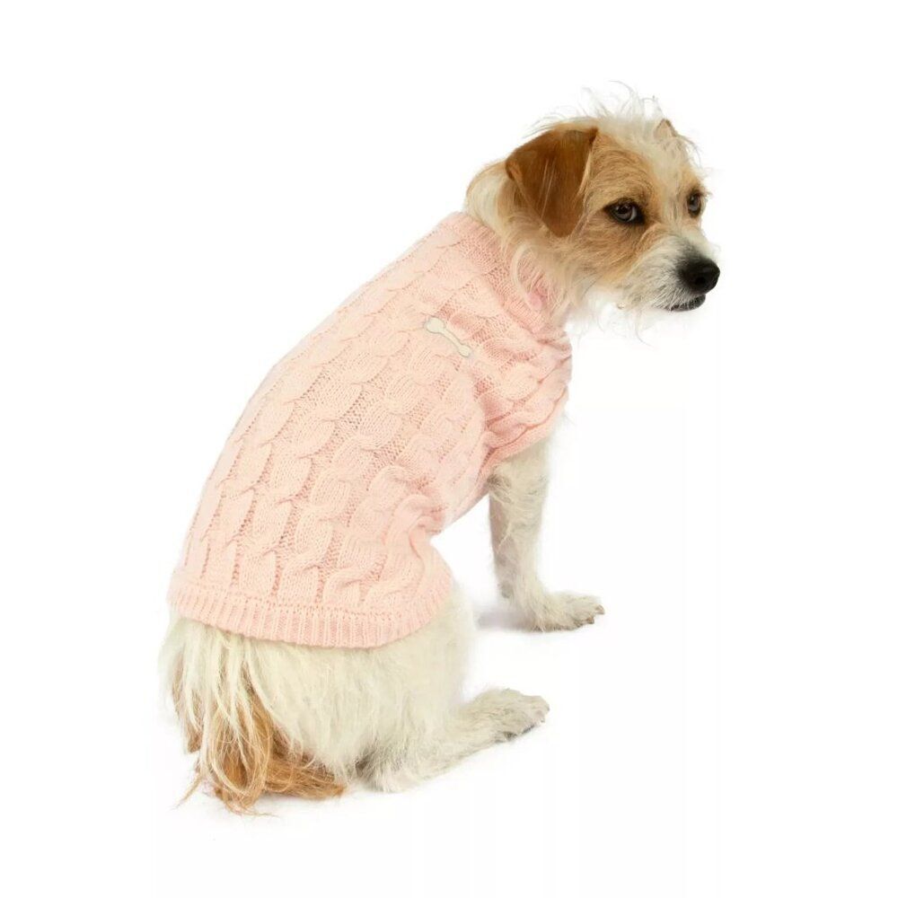House of Barker Cable Knit/Bone, Dog Sweater -Pink (XS/12"- 14" Chest Girth) NEW